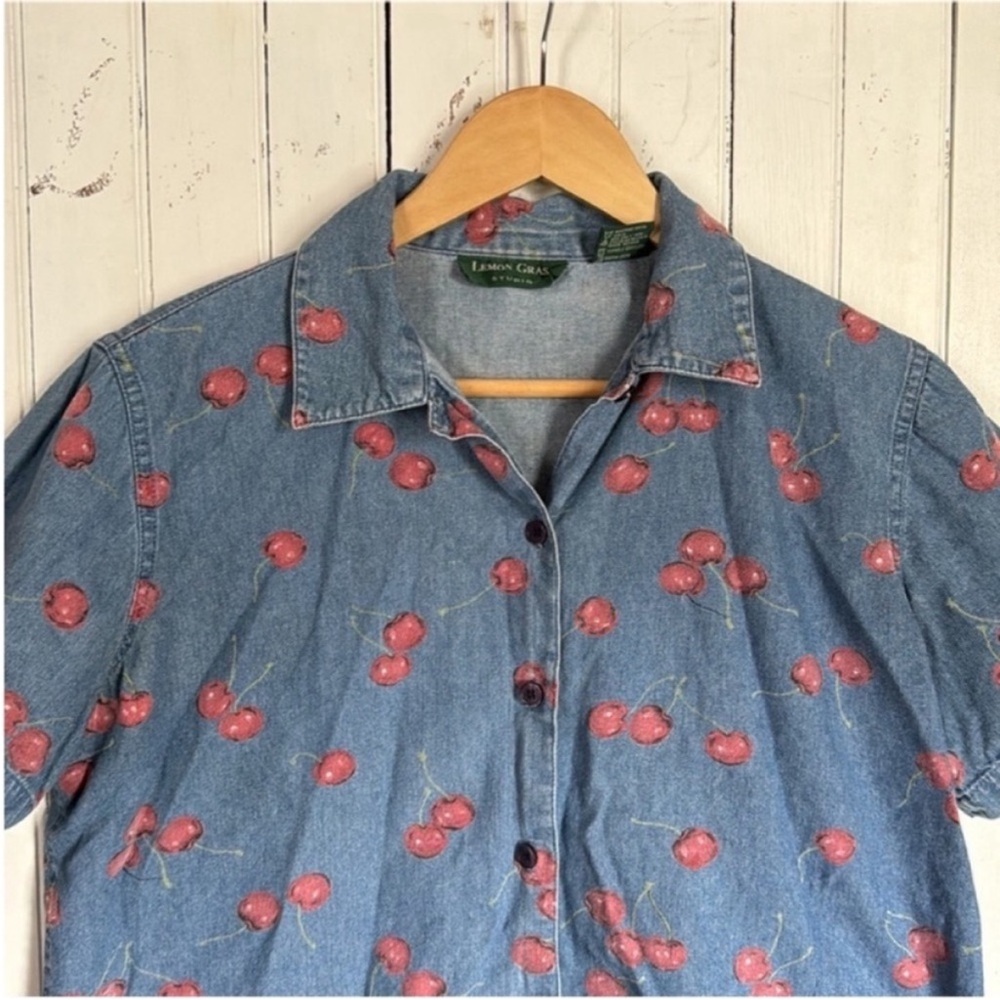 Lemon Grass Studio Button Down Top Denim Cherry S… - image 4